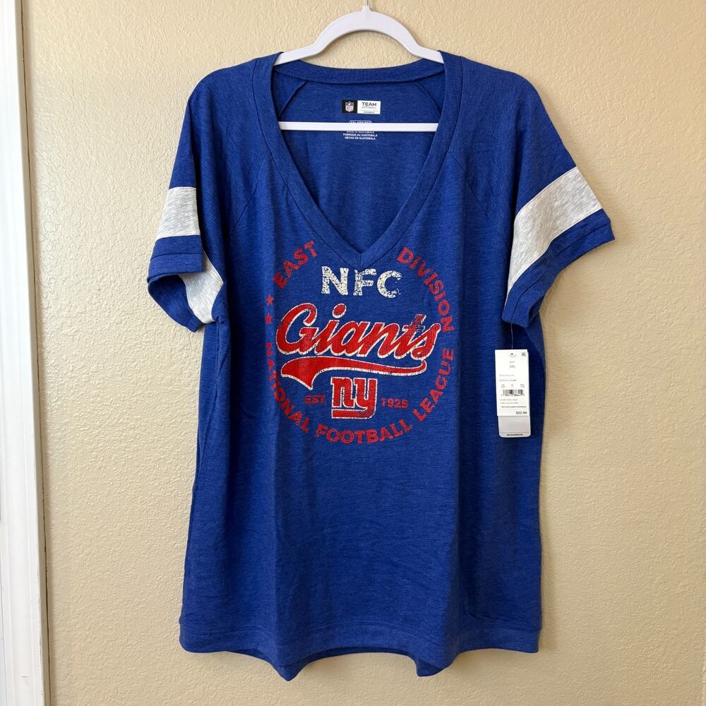 Women's NFL Team Apparel New York Giant Football Heather Blue V-Neck Shirt XXL